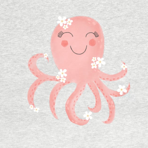 Cheerful Cute Pink Octupus by RuthMCreative